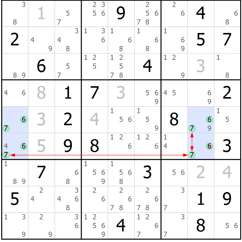 Position des candidats pour la solution de la Gr 5 page 8 du magazine de sudoku Suprême n° 024