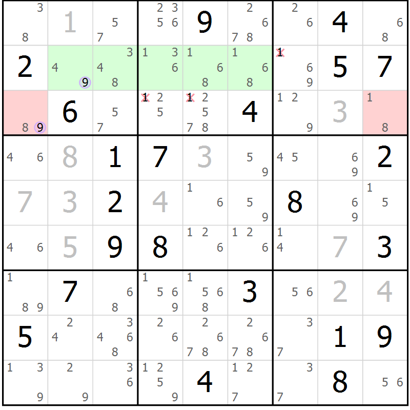 Position des candidats pour la solution de la Gr 5 page 8 du magazine de sudoku Suprême n° 024