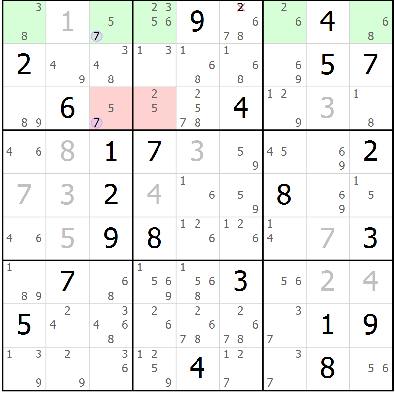 Position des candidats pour la solution de la Gr 5 page 8 du magazine de sudoku Suprême n° 024
