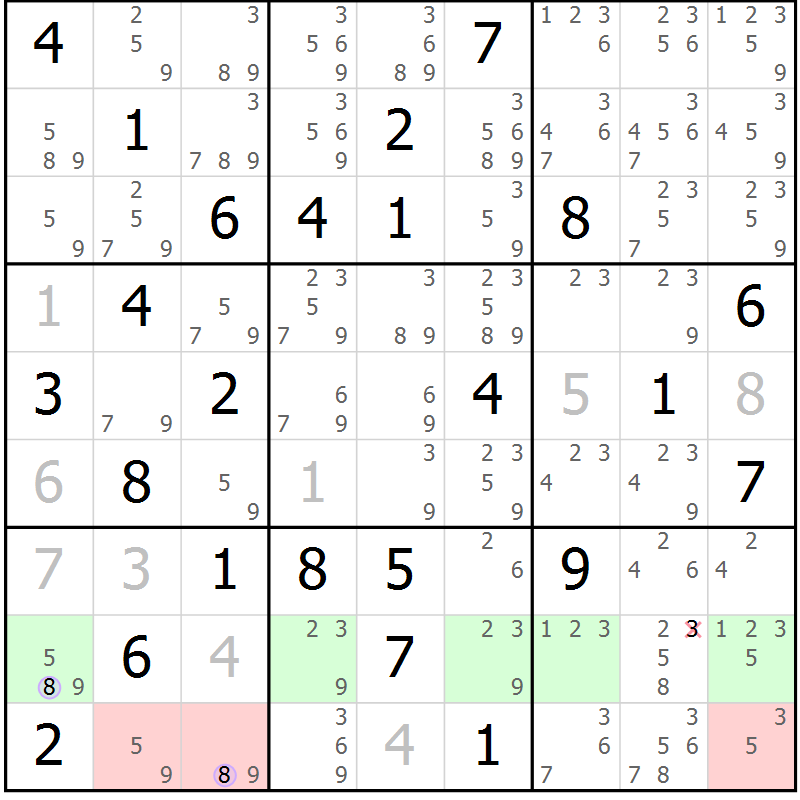 Position des candidats pour la solution de la Gr 50 page 53 du magazine de sudoku Suprême n° 024