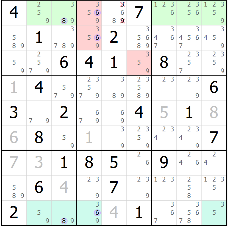 Position des candidats pour la solution de la Gr 50 page 53 du magazine de sudoku Suprême n° 024
