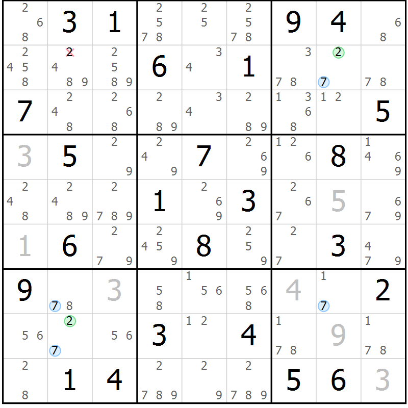 Position des candidats pour la solution de la Gr 51 page 54 du magazine de sudoku Suprême n° 024