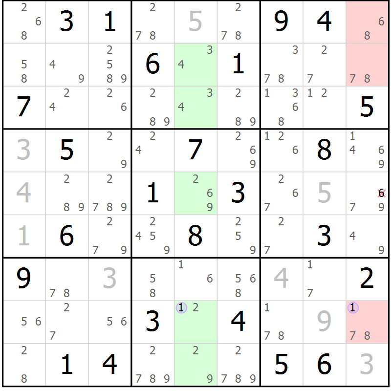 Position des candidats pour la solution de la Gr 51 page 54 du magazine de sudoku Suprême n° 024