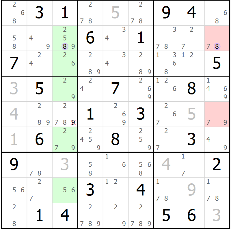 Position des candidats pour la solution de la Gr 51 page 54 du magazine de sudoku Suprême n° 024