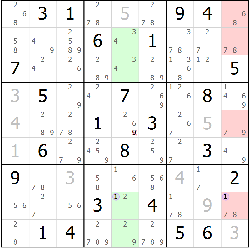 Position des candidats pour la solution de la Gr 51 page 54 du magazine de sudoku Suprême n° 024