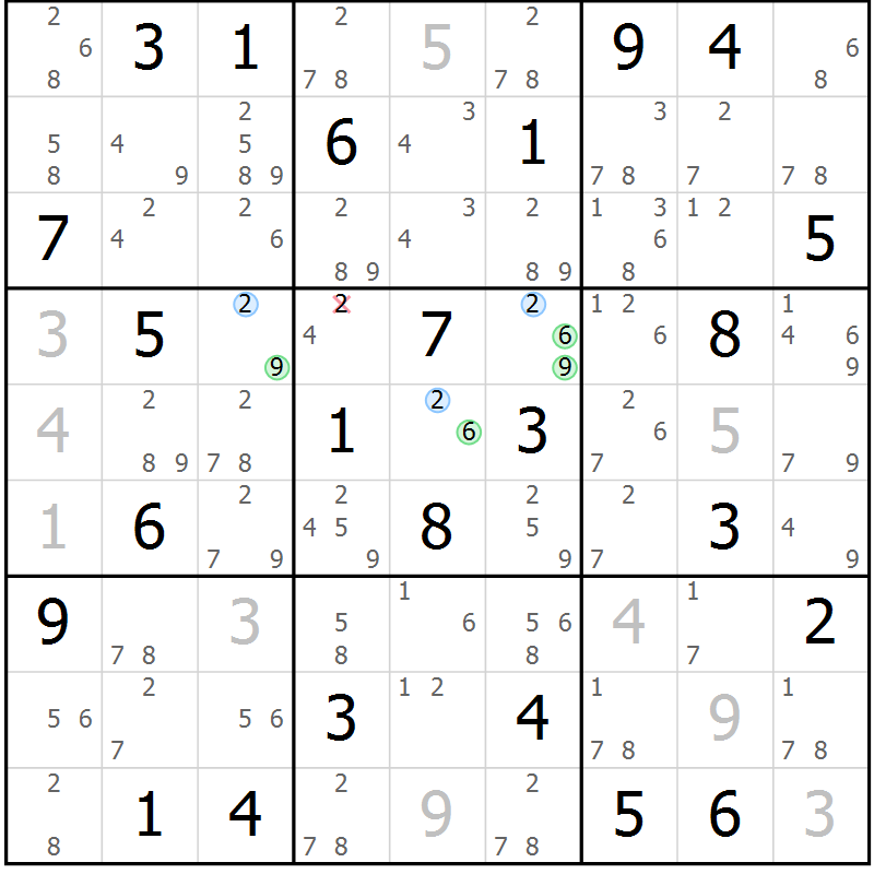 Position des candidats pour la solution de la Gr 51 page 54 du magazine de sudoku Suprême n° 024