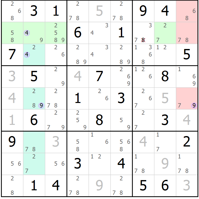 Position des candidats pour la solution de la Gr 51 page 54 du magazine de sudoku Suprême n° 024