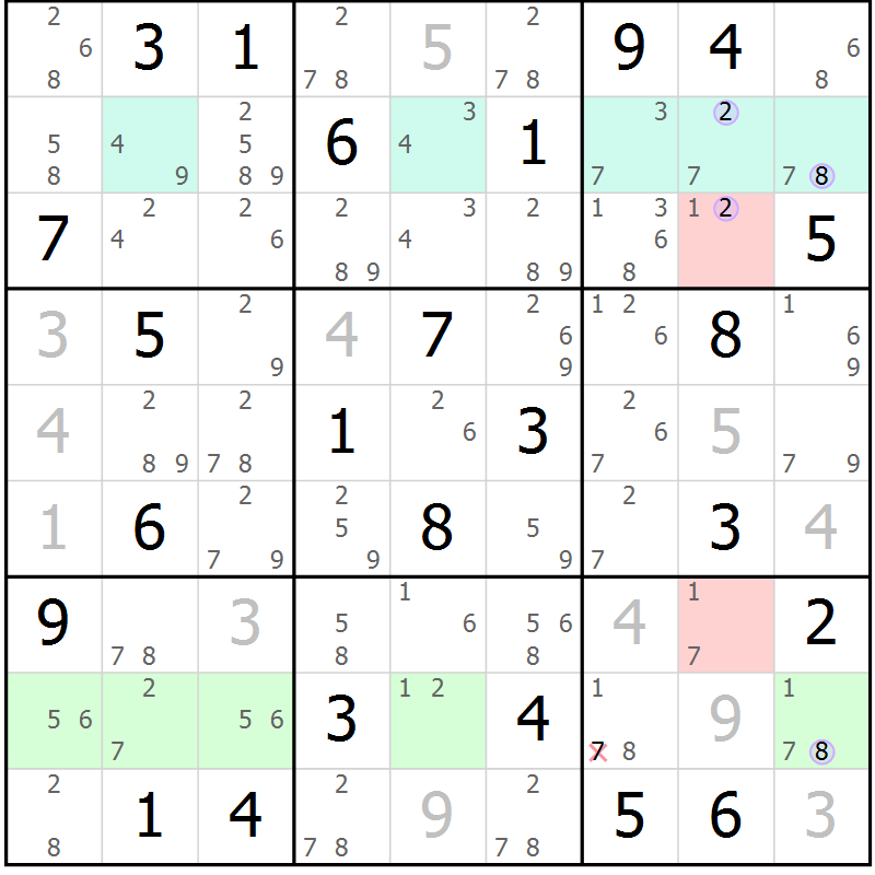 Position des candidats pour la solution de la Gr 51 page 54 du magazine de sudoku Suprême n° 024