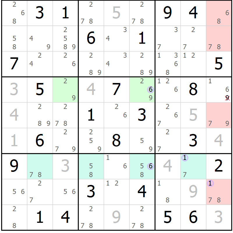 Position des candidats pour la solution de la Gr 51 page 54 du magazine de sudoku Suprême n° 024