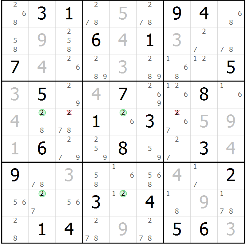 Position des candidats pour la solution de la Gr 51 page 54 du magazine de sudoku Suprême n° 024