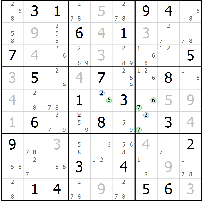 Position des candidats pour la solution de la Gr 51 page 54 du magazine de sudoku Suprême n° 024
