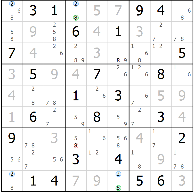 Position des candidats pour la solution de la Gr 51 page 54 du magazine de sudoku Suprême n° 024