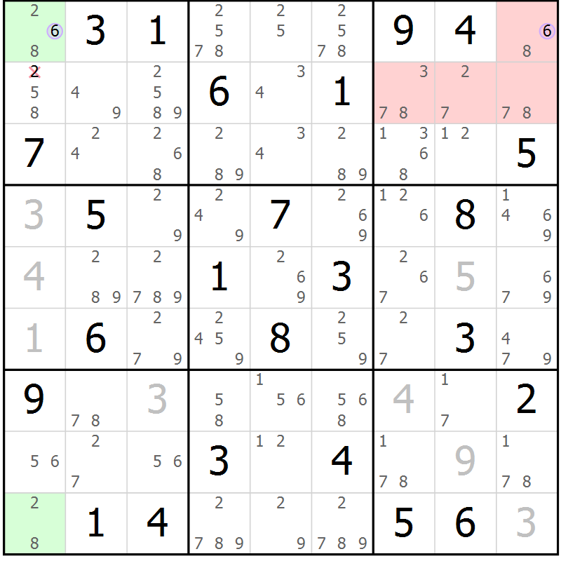 Position des candidats pour la solution de la Gr 51 page 54 du magazine de sudoku Suprême n° 024