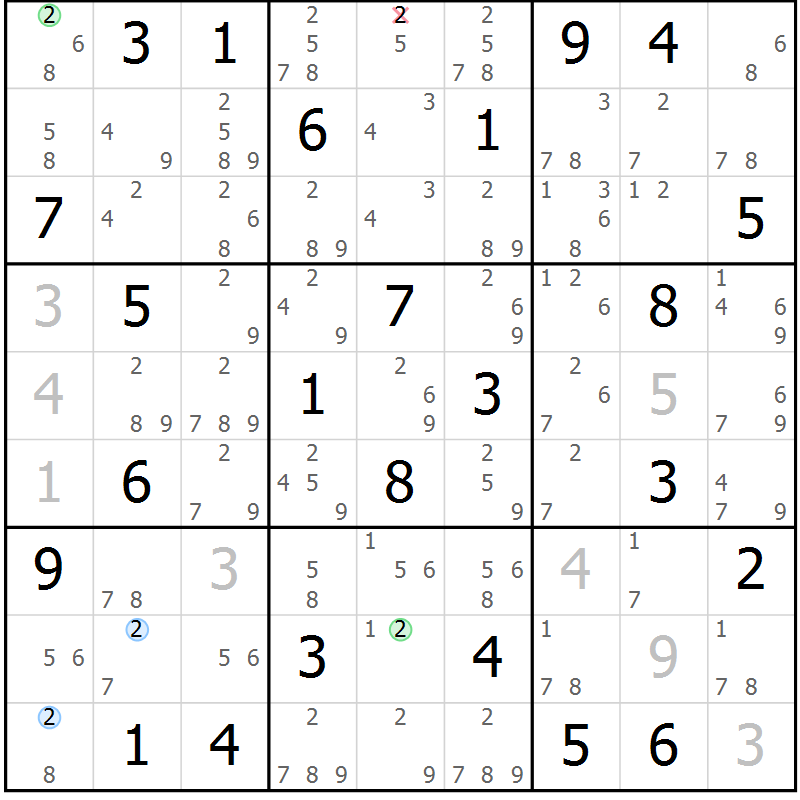 Position des candidats pour la solution de la Gr 51 page 54 du magazine de sudoku Suprême n° 024