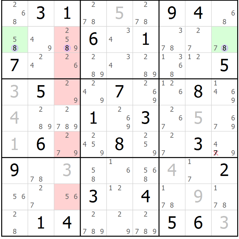 Position des candidats pour la solution de la Gr 51 page 54 du magazine de sudoku Suprême n° 024