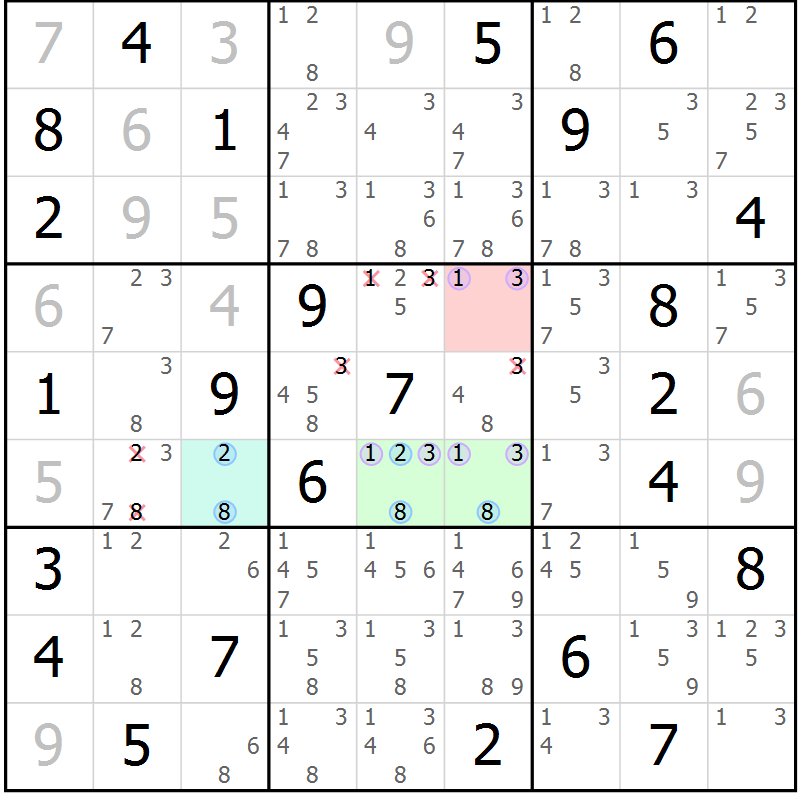 Position des candidats pour la solution de la Gr 52 page 55 du magazine de sudoku Suprême n° 024