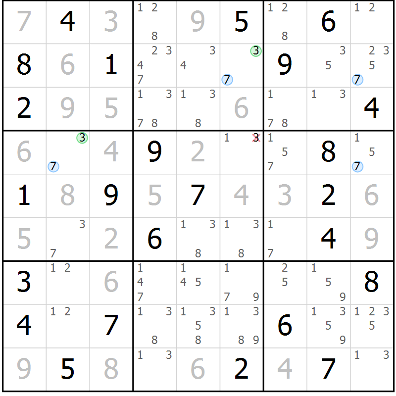 Position des candidats pour la solution de la Gr 52 page 55 du magazine de sudoku Suprême n° 024