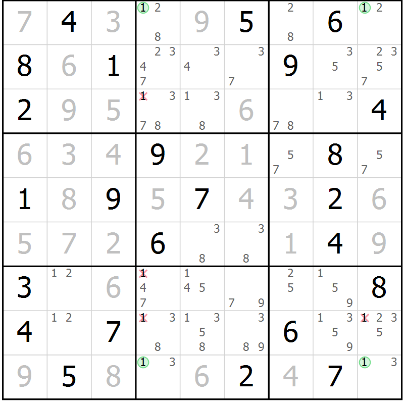 Position des candidats pour la solution de la Gr 52 page 55 du magazine de sudoku Suprême n° 024