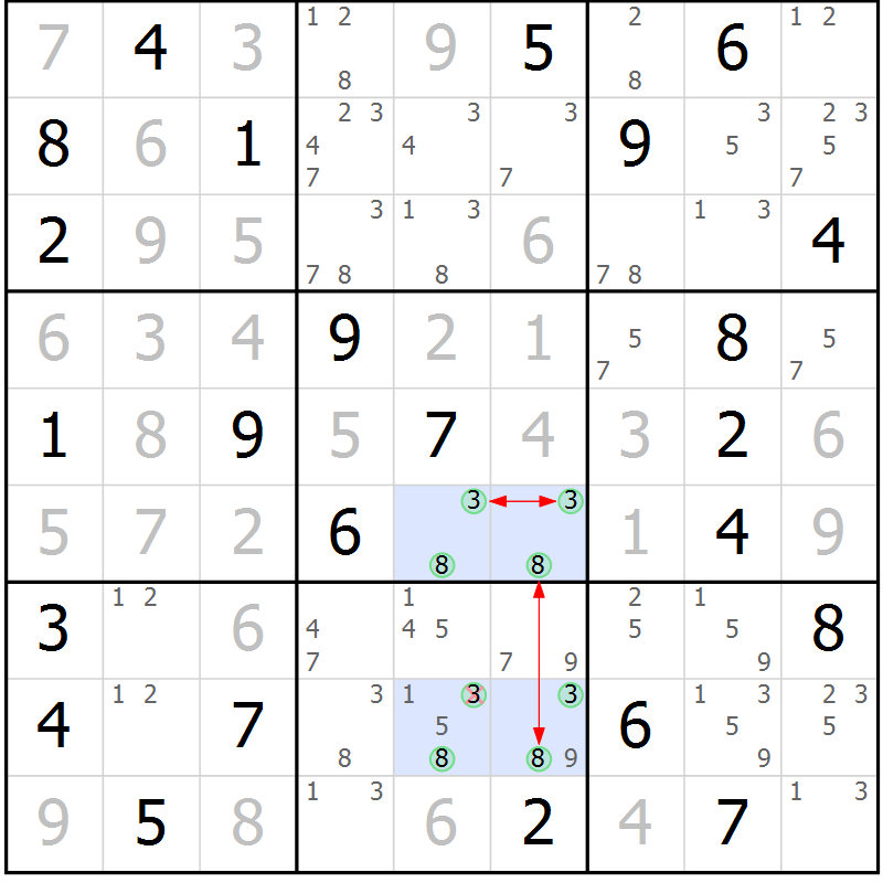 Position des candidats pour la solution de la Gr 52 page 55 du magazine de sudoku Suprême n° 024