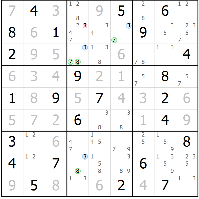 Position des candidats pour la solution de la Gr 52 page 55 du magazine de sudoku Suprême n° 024