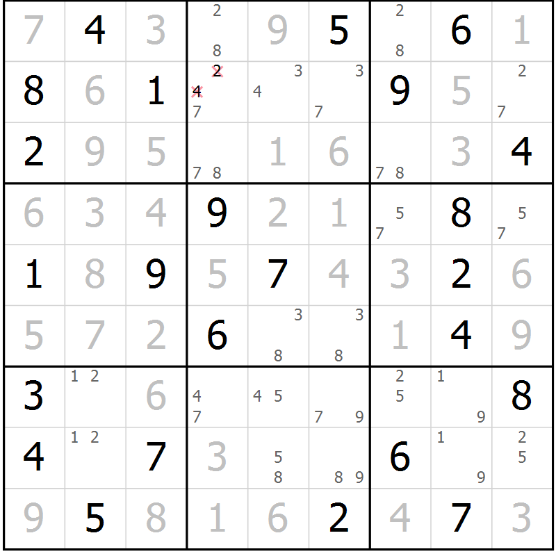Position des candidats pour la solution de la Gr 52 page 55 du magazine de sudoku Suprême n° 024