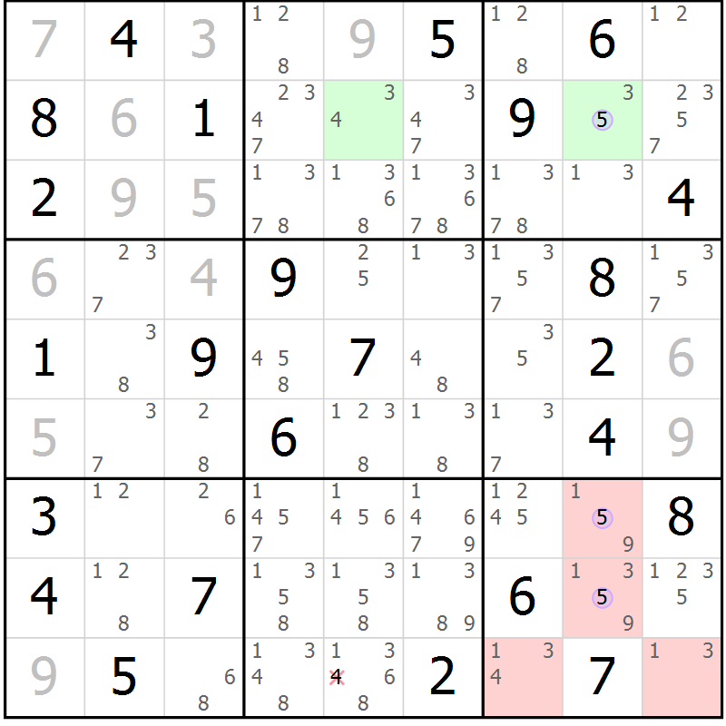 Position des candidats pour la solution de la Gr 52 page 55 du magazine de sudoku Suprême n° 024