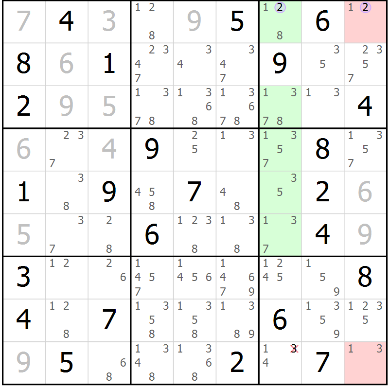 Position des candidats pour la solution de la Gr 52 page 55 du magazine de sudoku Suprême n° 024