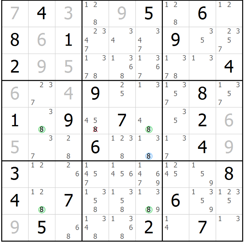 Position des candidats pour la solution de la Gr 52 page 55 du magazine de sudoku Suprême n° 024