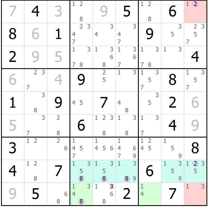 Position des candidats pour la solution de la Gr 52 page 55 du magazine de sudoku Suprême n° 024