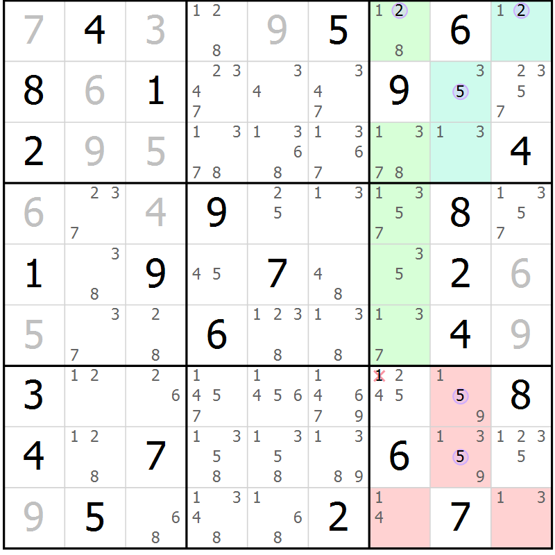 Position des candidats pour la solution de la Gr 52 page 55 du magazine de sudoku Suprême n° 024