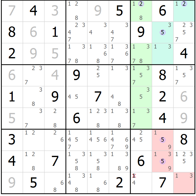 Position des candidats pour la solution de la Gr 52 page 55 du magazine de sudoku Suprême n° 024