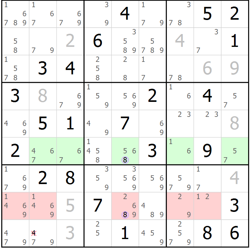 Position des candidats pour la solution de la Gr 53 page 56 du magazine de sudoku Suprême n° 024