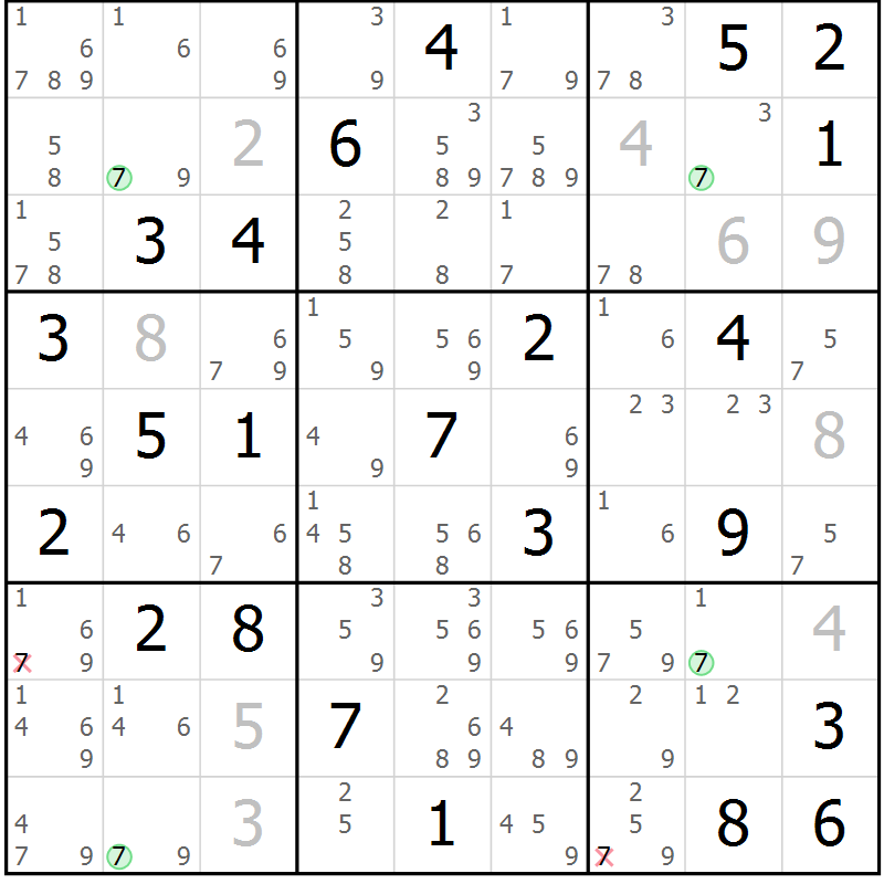 Position des candidats pour la solution de la Gr 53 page 56 du magazine de sudoku Suprême n° 024