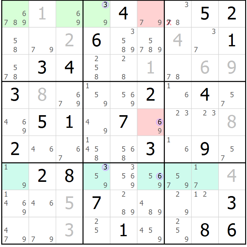 Position des candidats pour la solution de la Gr 53 page 56 du magazine de sudoku Suprême n° 024