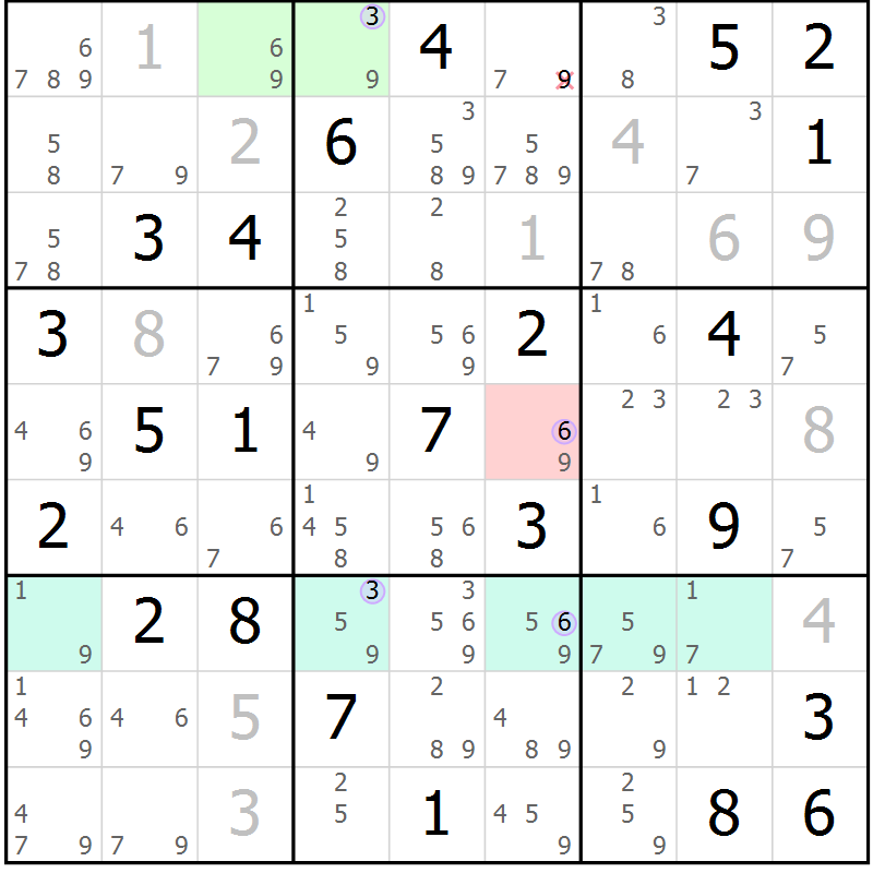 Position des candidats pour la solution de la Gr 53 page 56 du magazine de sudoku Suprême n° 024