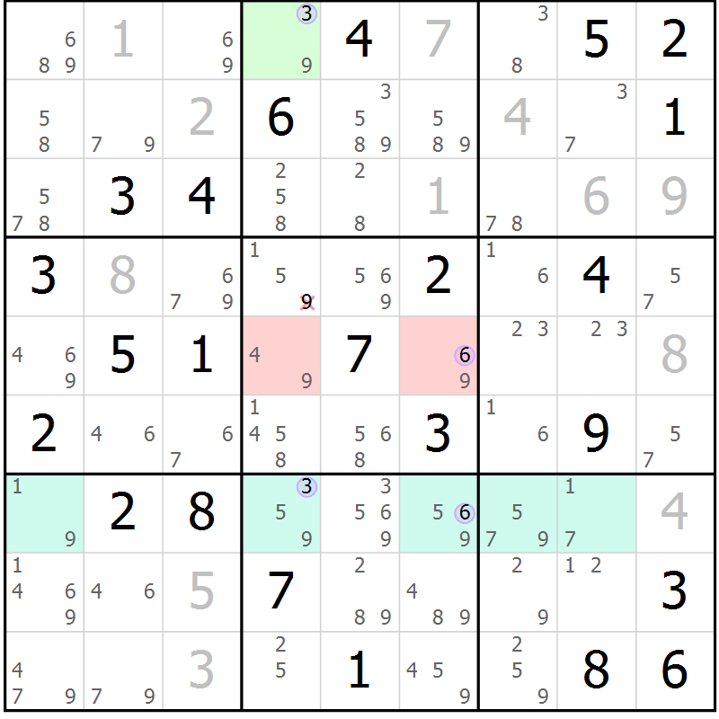 Position des candidats pour la solution de la Gr 53 page 56 du magazine de sudoku Suprême n° 024