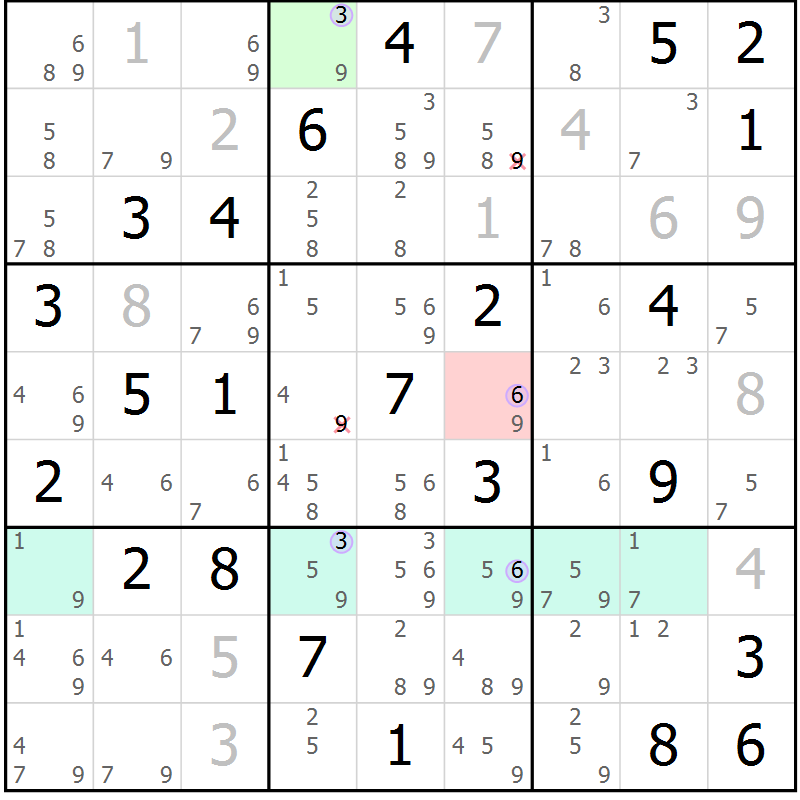 Position des candidats pour la solution de la Gr 53 page 56 du magazine de sudoku Suprême n° 024