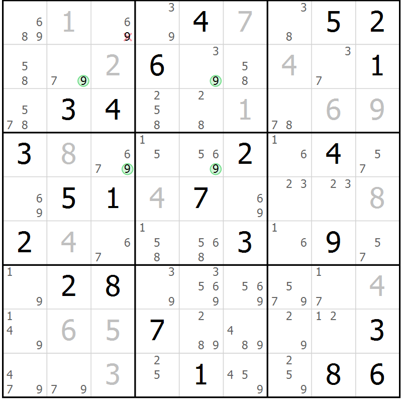 Position des candidats pour la solution de la Gr 53 page 56 du magazine de sudoku Suprême n° 024