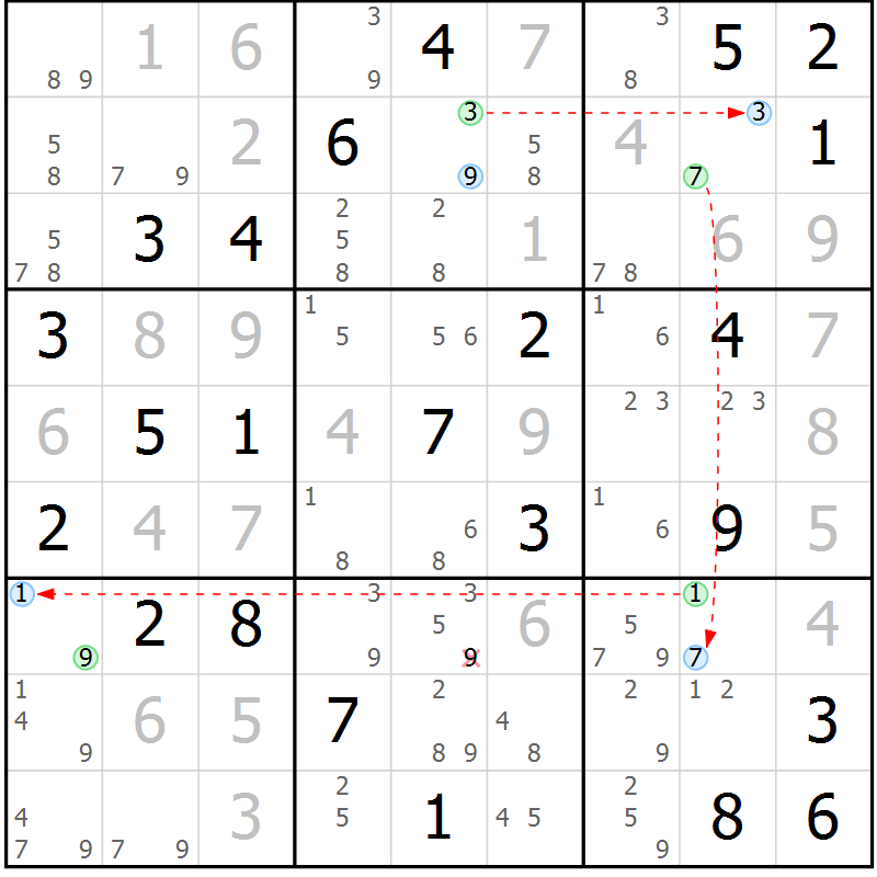 Position des candidats pour la solution de la Gr 53 page 56 du magazine de sudoku Suprême n° 024