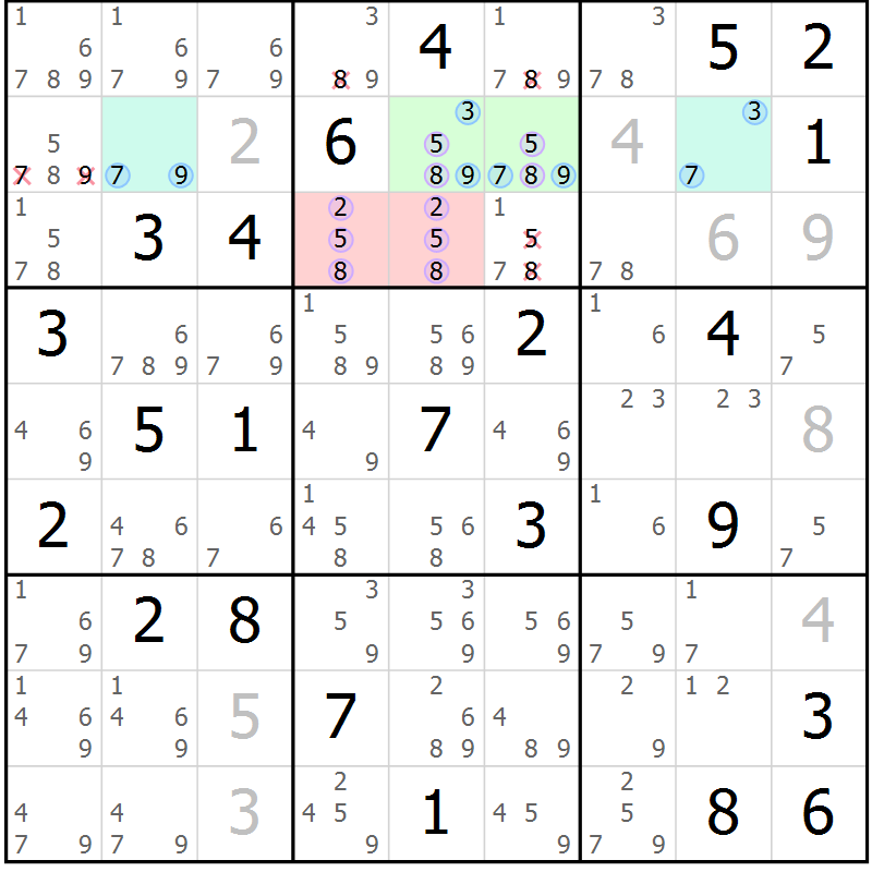 Position des candidats pour la solution de la Gr 53 page 56 du magazine de sudoku Suprême n° 024
