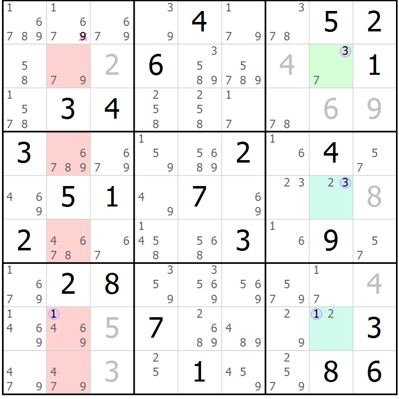 Position des candidats pour la solution de la Gr 53 page 56 du magazine de sudoku Suprême n° 024