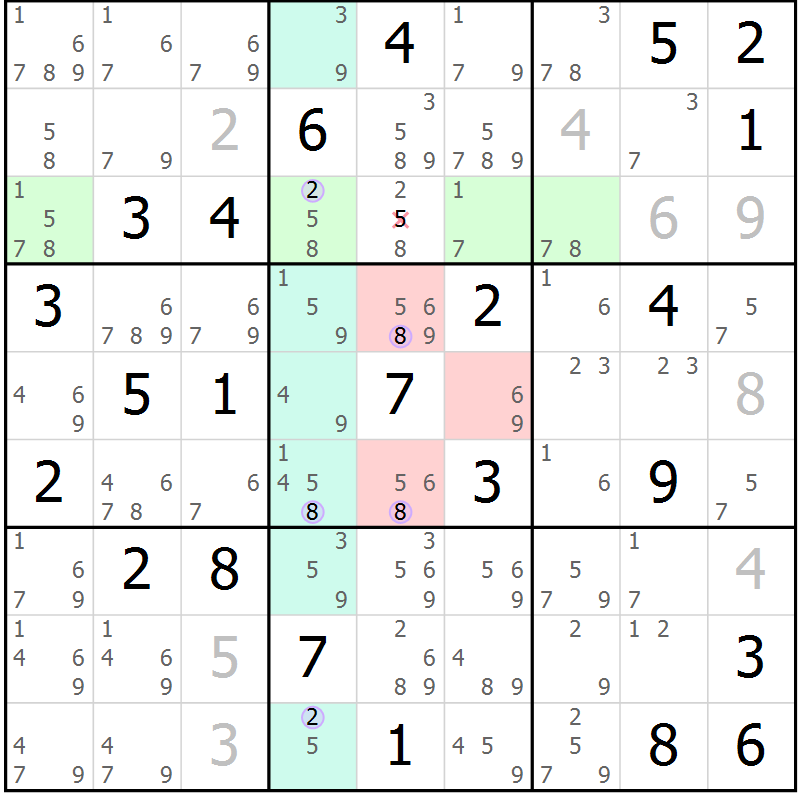 Position des candidats pour la solution de la Gr 53 page 56 du magazine de sudoku Suprême n° 024