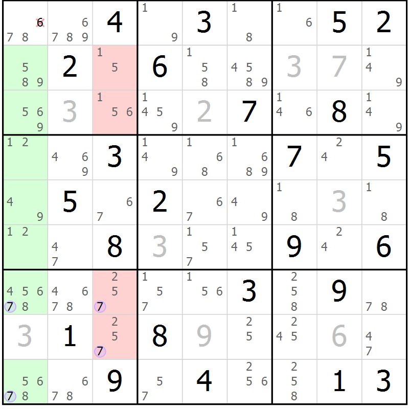 Position des candidats pour la solution de la Gr 54 page 57 du magazine de sudoku Suprême n° 024