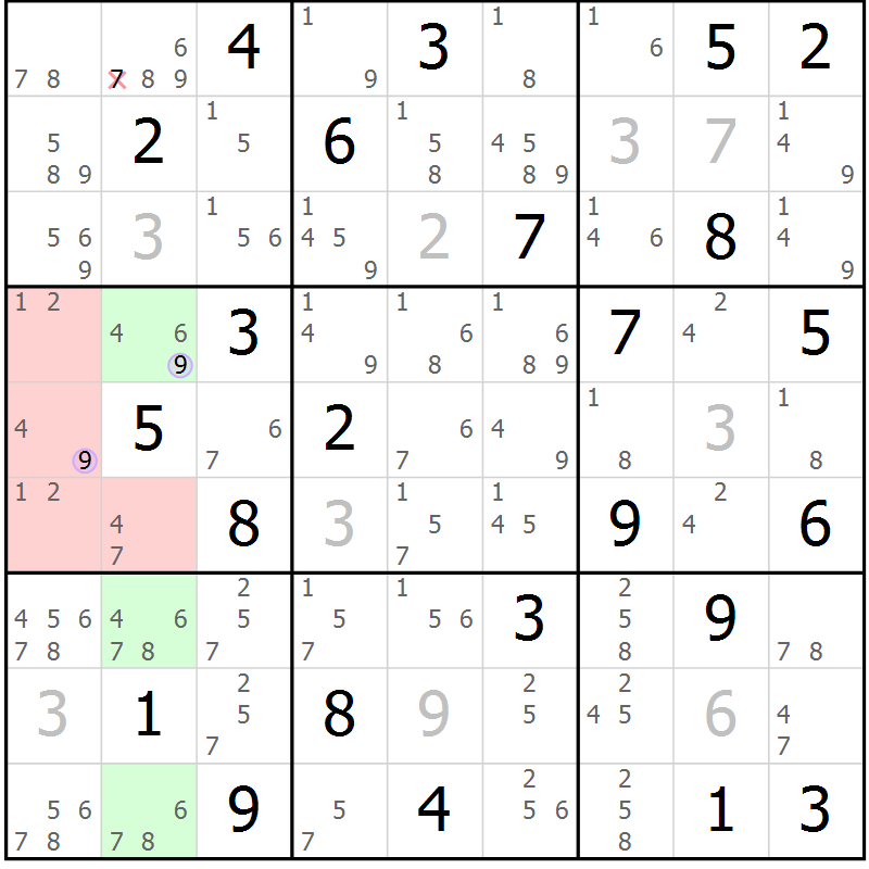 Position des candidats pour la solution de la Gr 54 page 57 du magazine de sudoku Suprême n° 024