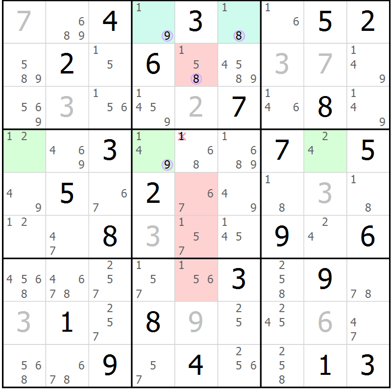 Position des candidats pour la solution de la Gr 54 page 57 du magazine de sudoku Suprême n° 024