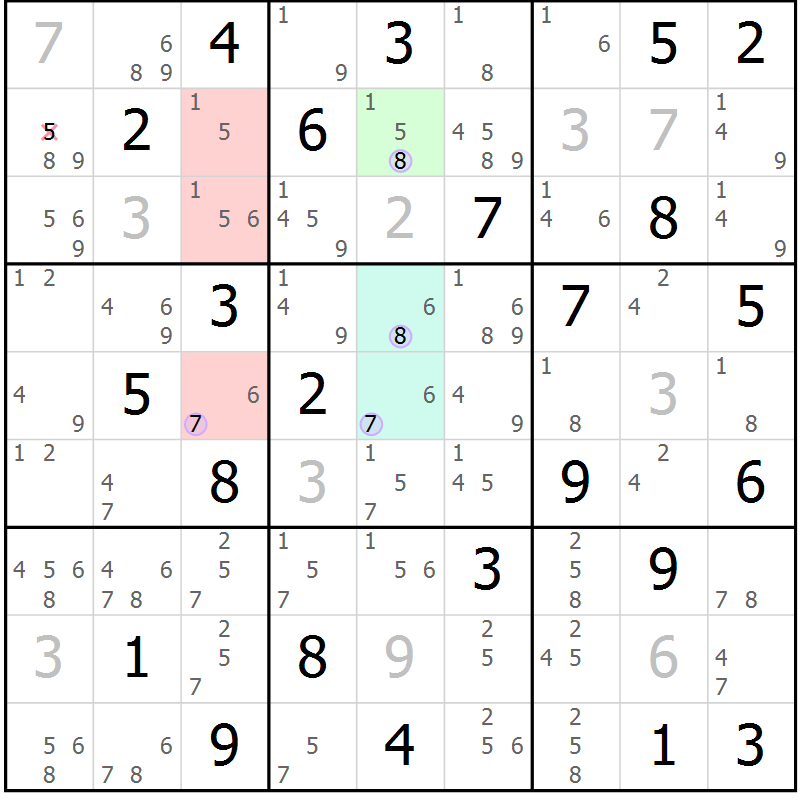 Position des candidats pour la solution de la Gr 54 page 57 du magazine de sudoku Suprême n° 024