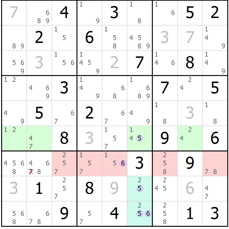 Position des candidats pour la solution de la Gr 54 page 57 du magazine de sudoku Suprême n° 024