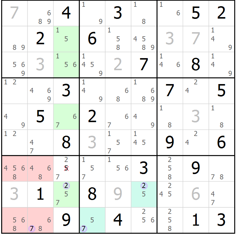 Position des candidats pour la solution de la Gr 54 page 57 du magazine de sudoku Suprême n° 024