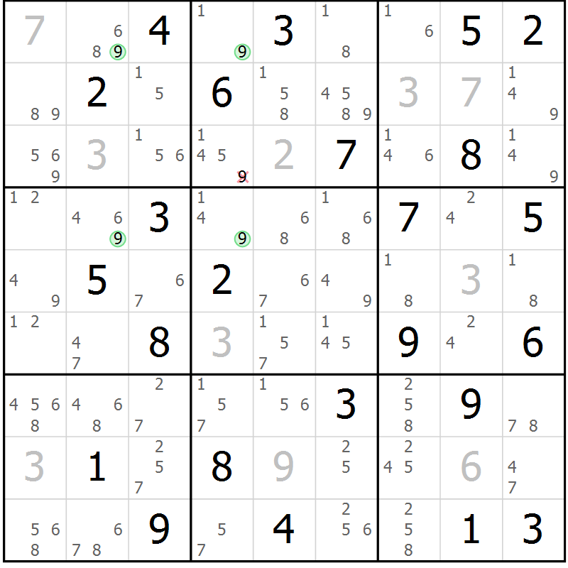 Position des candidats pour la solution de la Gr 54 page 57 du magazine de sudoku Suprême n° 024