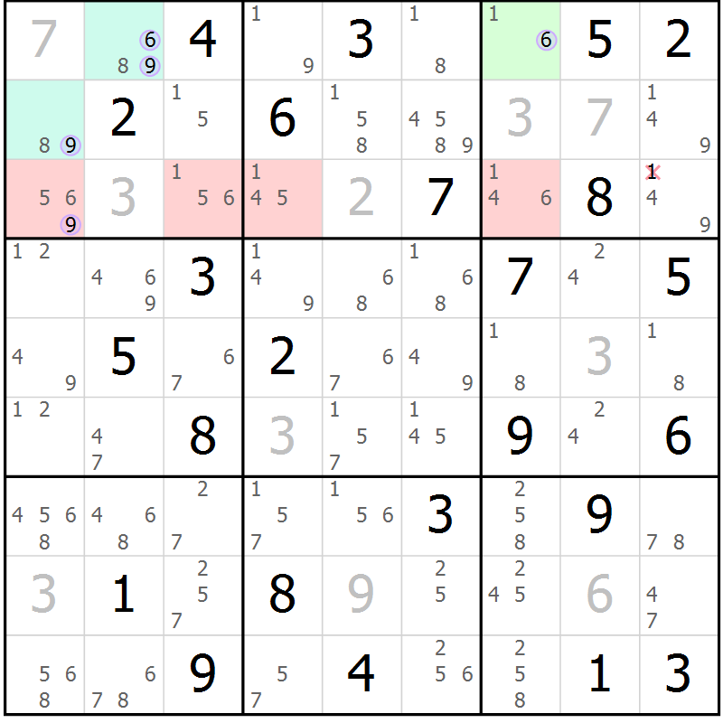 Position des candidats pour la solution de la Gr 54 page 57 du magazine de sudoku Suprême n° 024